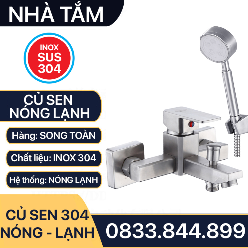 Củ Sen Tắm Nóng Lạnh Inox 304 Vuông, Bộ Củ Sen Tắm Inox 304 Nóng Lạnh Cao Cấp Vuông Lắp Đặt Nhà Tắm