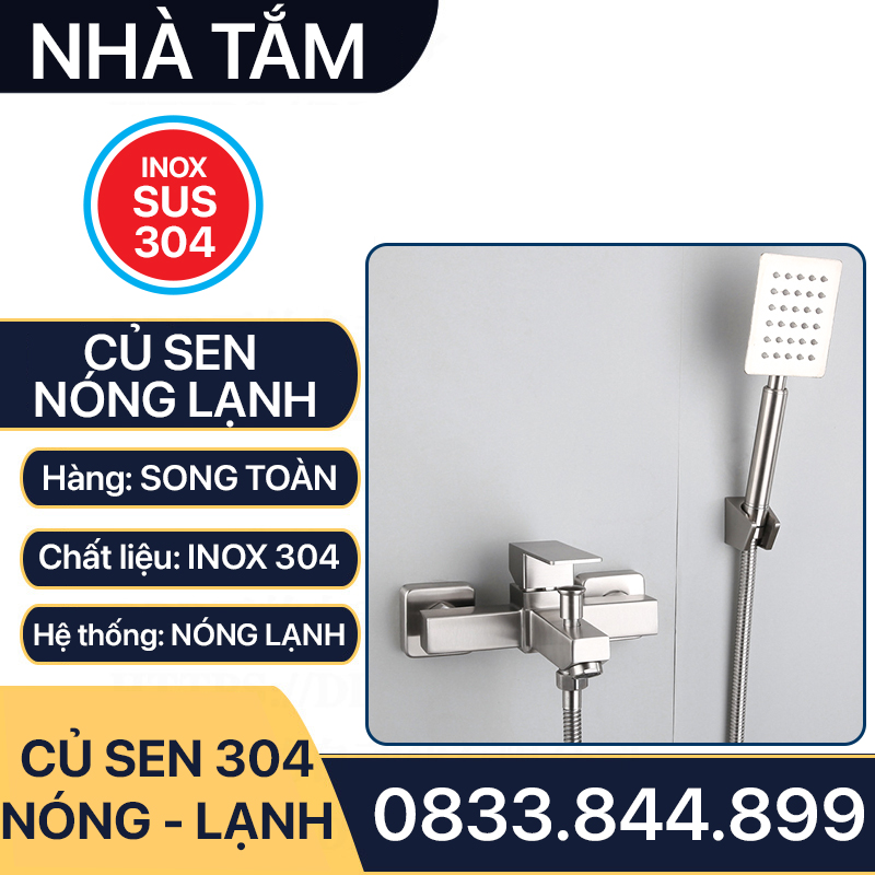 Củ Sen Tắm Nóng Lạnh Inox 304 Vuông, Bộ Củ Sen Tắm Inox 304 Nóng Lạnh Cao Cấp Vuông Lắp Đặt Nhà Tắm