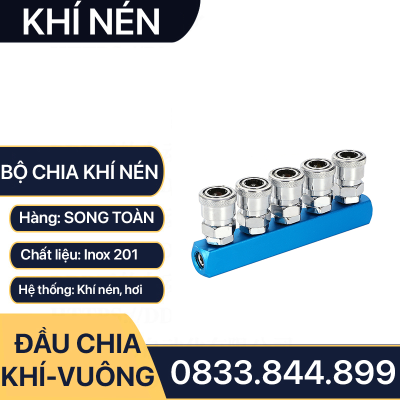 Bộ Chia Khí Nén Thân Vuông, Đầu Nối Vuông Chia 2, Chia 3, Chia 4, Chia 5 Nối Nhanh Khí Nén