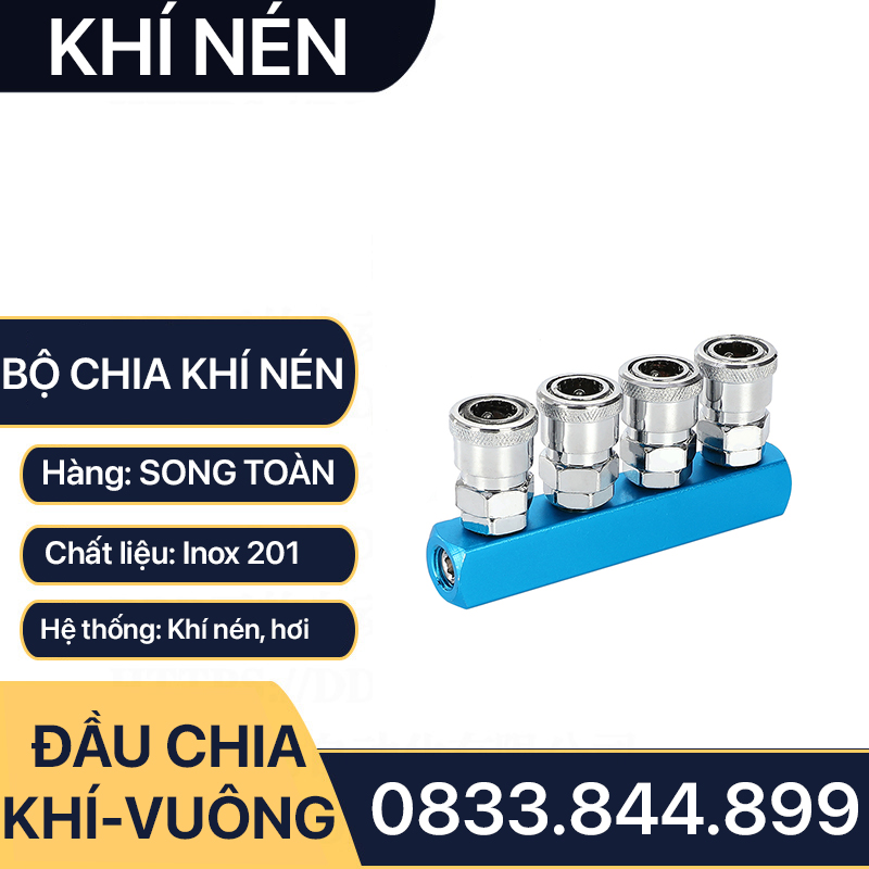 Bộ Chia Khí Nén Thân Vuông, Đầu Nối Vuông Chia 2, Chia 3, Chia 4, Chia 5 Nối Nhanh Khí Nén