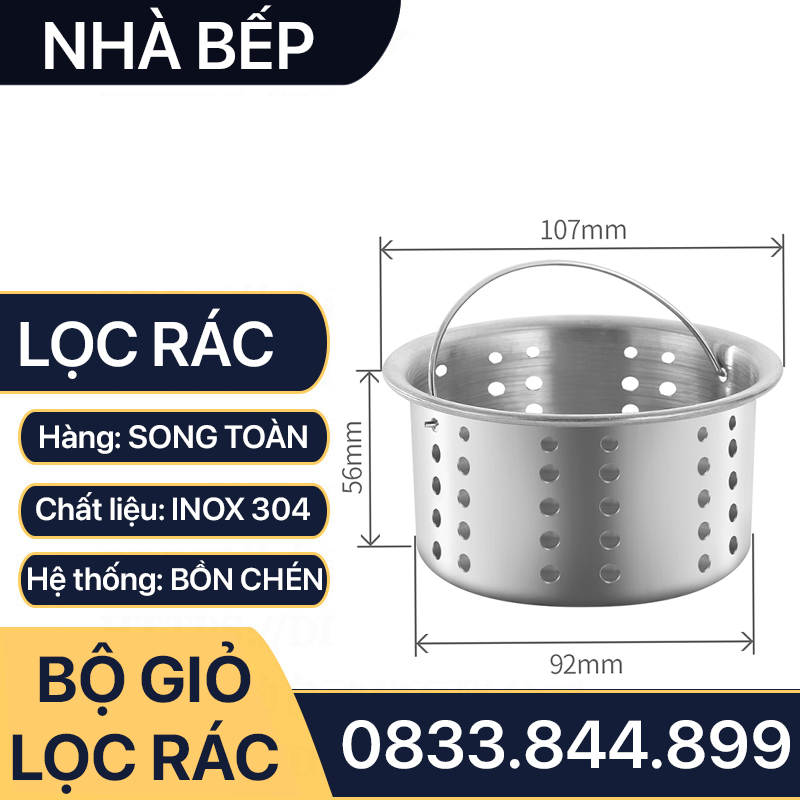 Bộ Giỏ Lọc Rác Inox, Giỏ Lọc Bồn Chén Inox 304 Loại Ngắn Dài