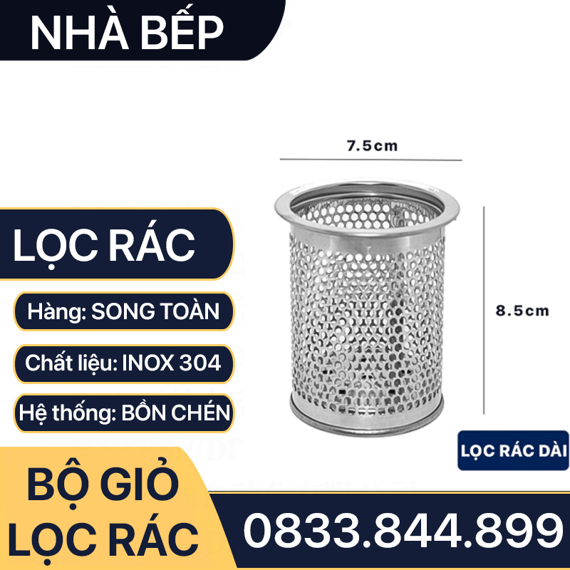 Bộ Giỏ Lọc Rác Inox, Giỏ Lọc Bồn Chén Inox 304 Loại Ngắn Dài