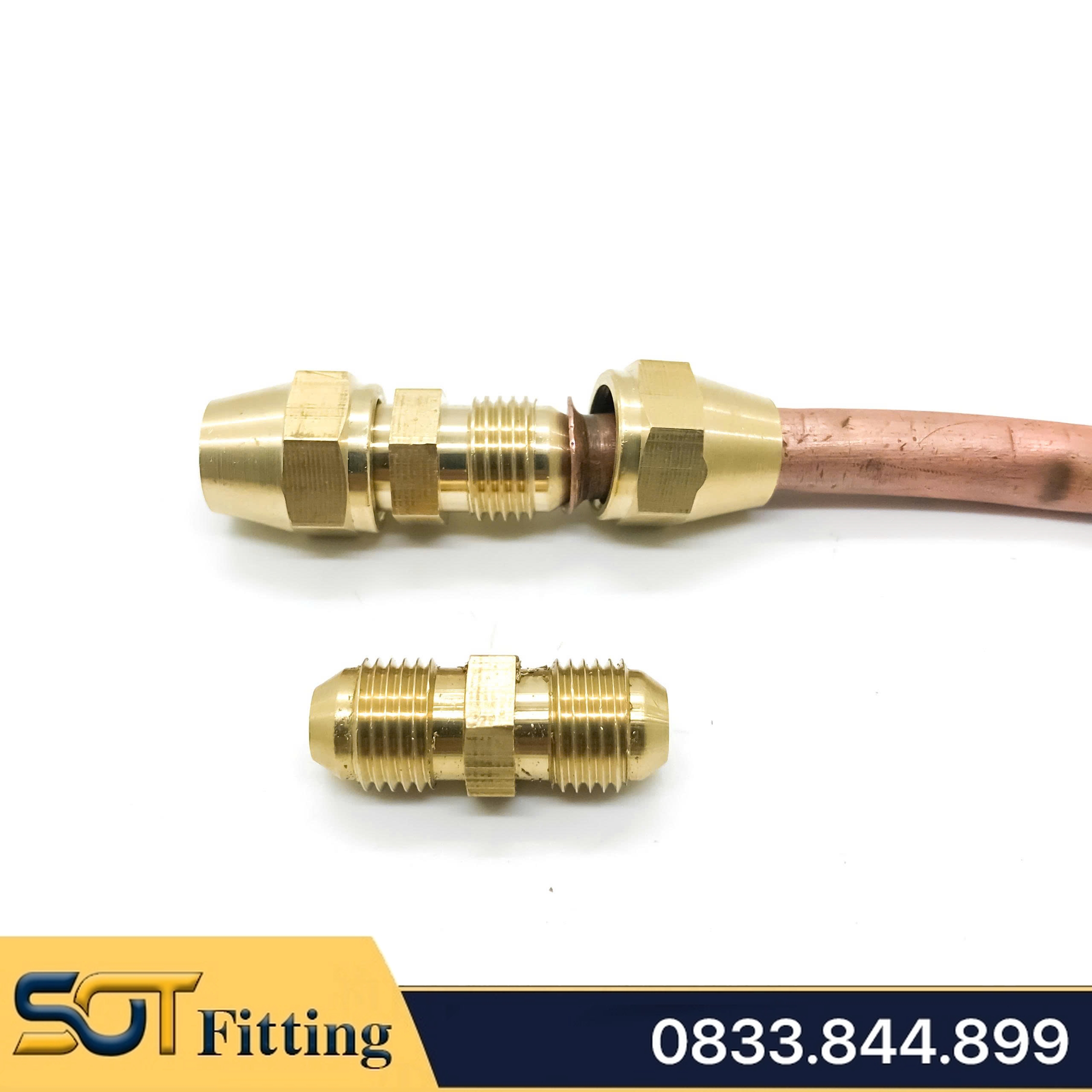 Bộ Nối Hai Đầu Côn Lồi Lã Ống Đồng 6 8 10 12 16mm Cho Điện Lạnh & Khí Nén (Brass SAE Flare Fitting)