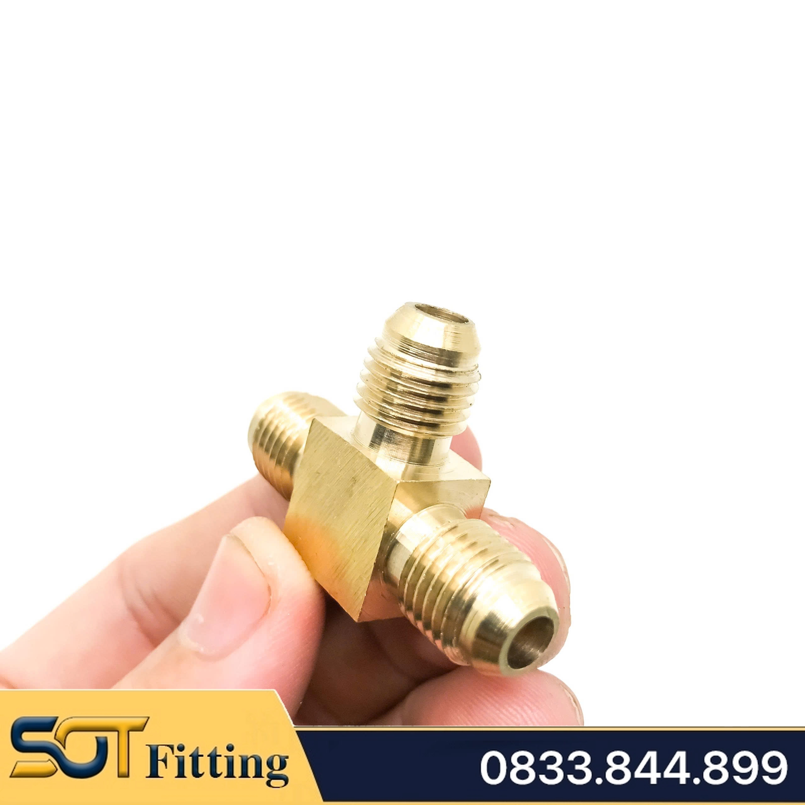 Bộ Nối Tê Ba Đầu Côn Lồi Lắp Lã Ống Đồng SAE Phi 6 8 10 12 16mm (Brass Flare Fitting Elbow Connector NPT)