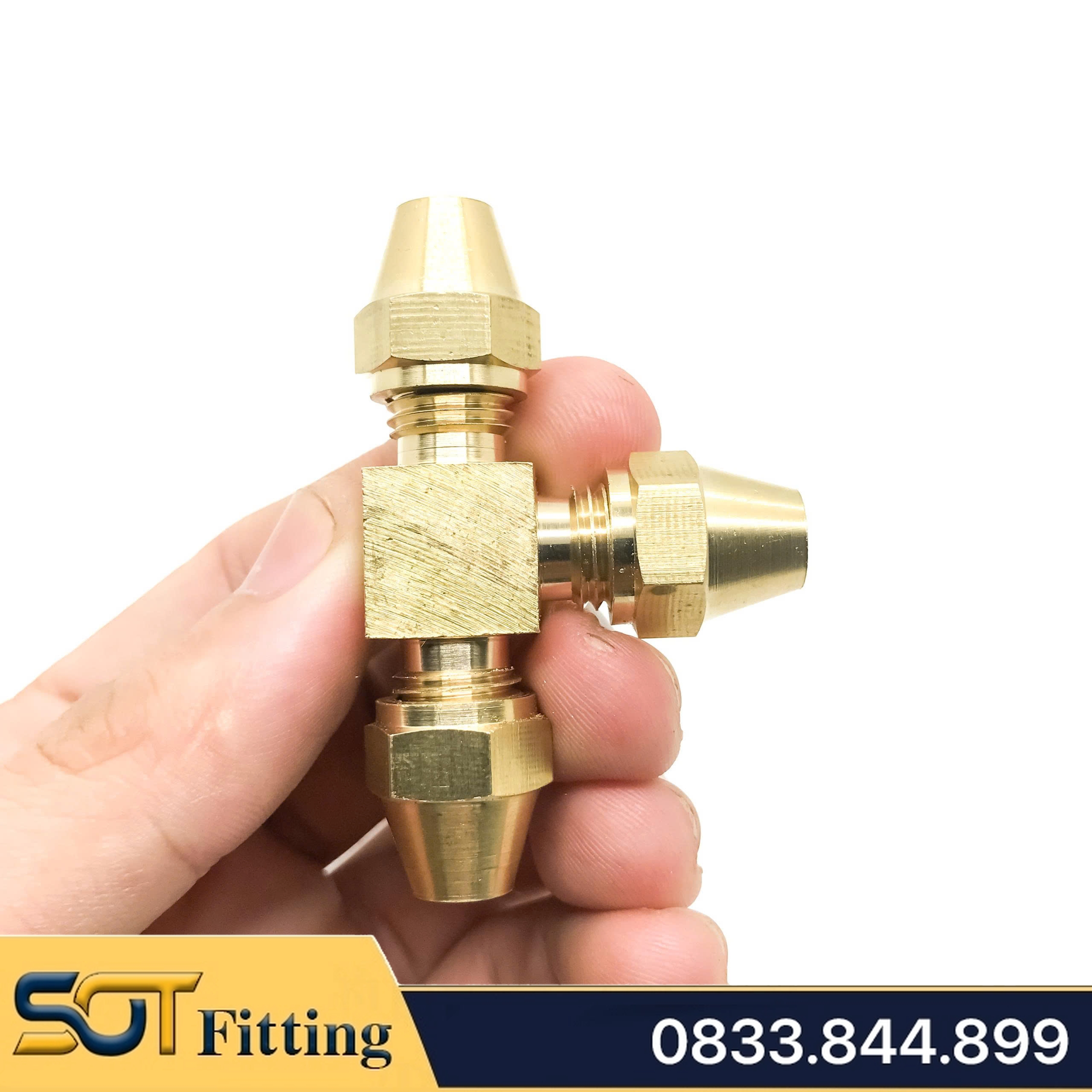 Bộ Nối Tê Ba Đầu Côn Lồi Lắp Lã Ống Đồng SAE Phi 6 8 10 12 16mm (Brass Flare Fitting Elbow Connector NPT)