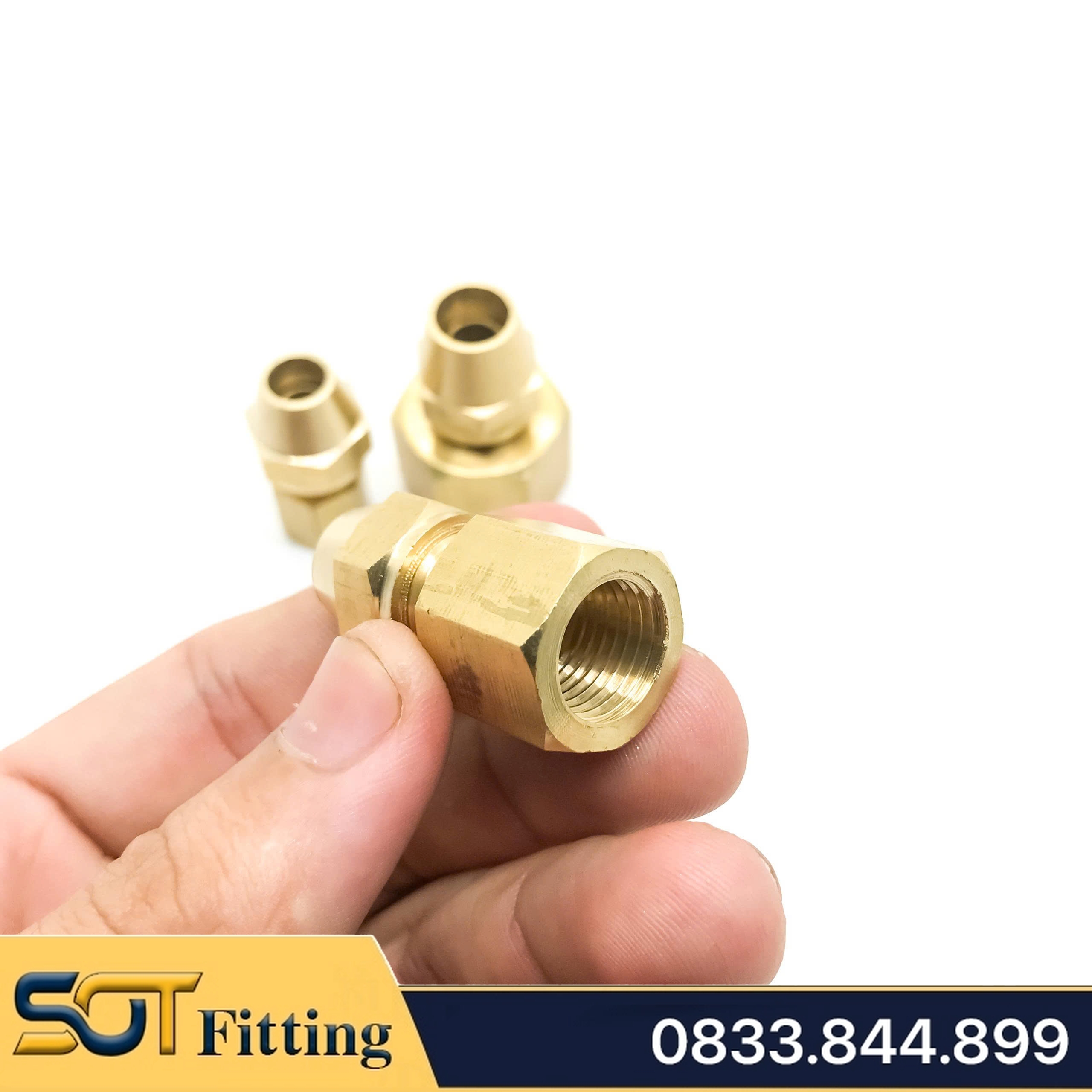 Bộ Nối 1/8 (9.6) Thẳng Ren Trong, Côn Lồi Lắp Lã Ống Đồng SAE Phi 6 8 10mm (Brass Flare Fitting Female Connector NPT)