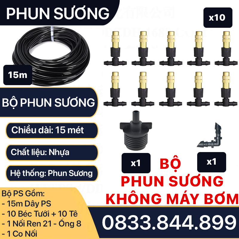 Bộ Phun Sương 10 Béc Đồng, Combo Phun Sương Giá Rẻ KHÔNG MÁY BƠM Tiện Ích Cho Nhà Vườn 10-15m2