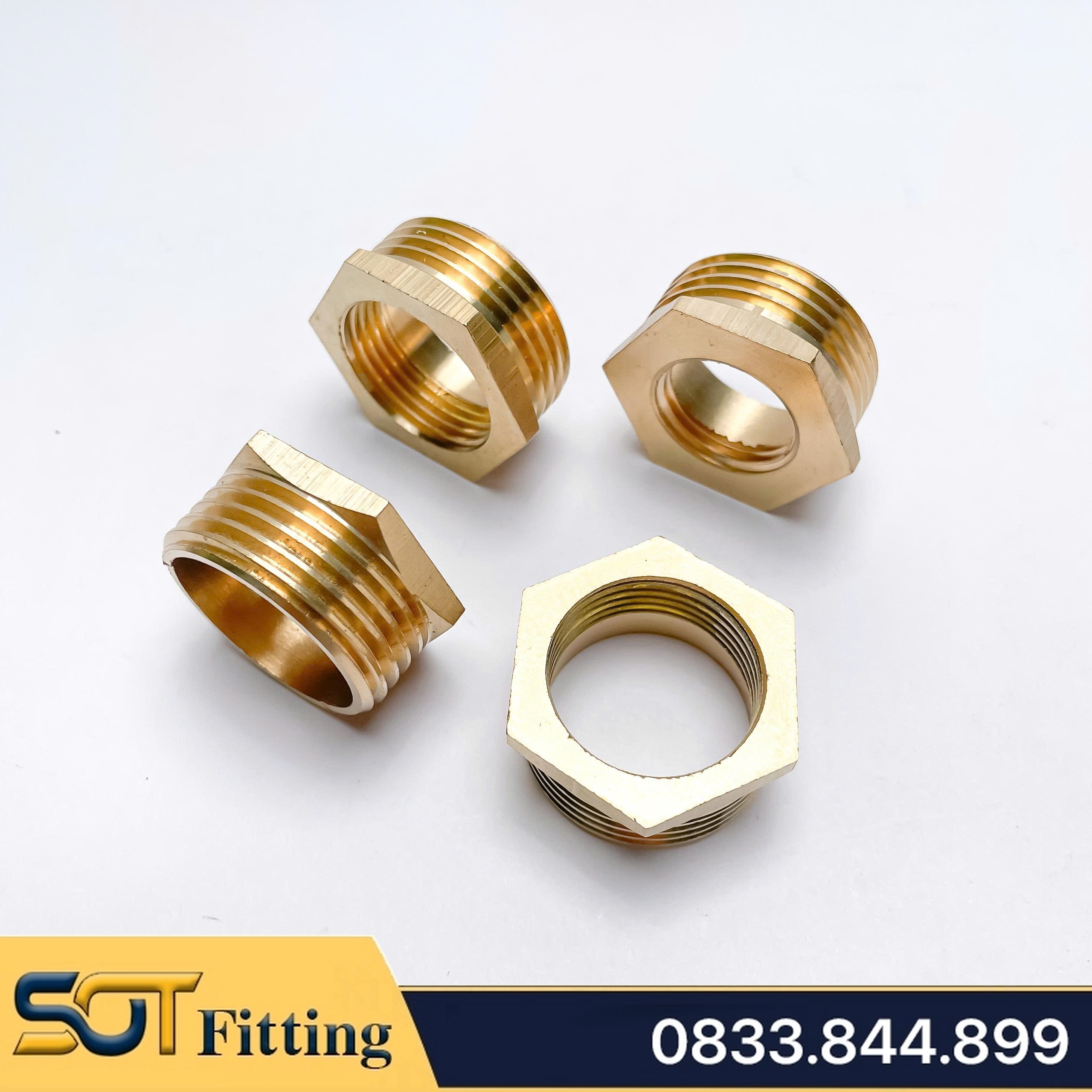 Cà Rá 34 Đồng Thau - Nối Giảm Ren Trong Ren Ngoài 34-27, 34-21, 34-17, 34-13