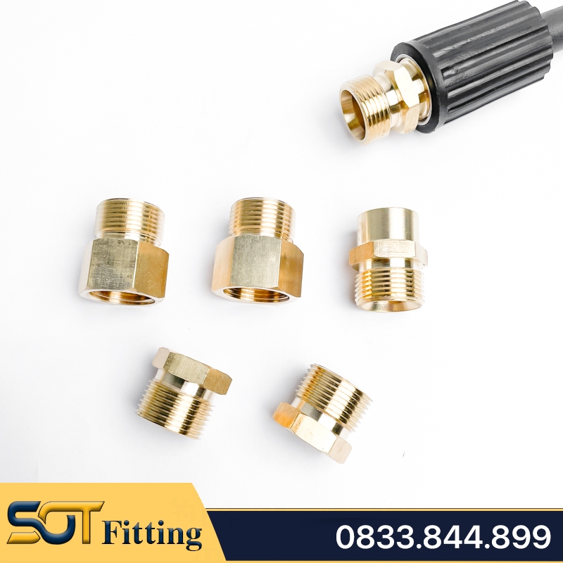 Cả Rá Ren Trong Ren Ngoài 22 x 13, 13.8, 14, 17, 21 - Đồng Thau Dùng Cho Nối Ống Dây Máy Rửa Xe