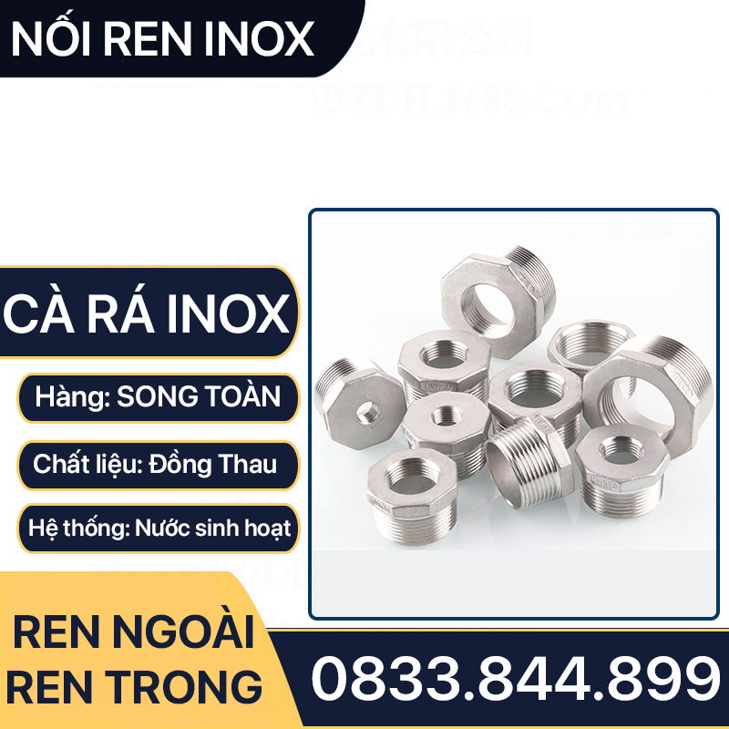 Cà Rá Inox, Nối Giảm Ren Trong Ren Ngoài Inox Sần 304