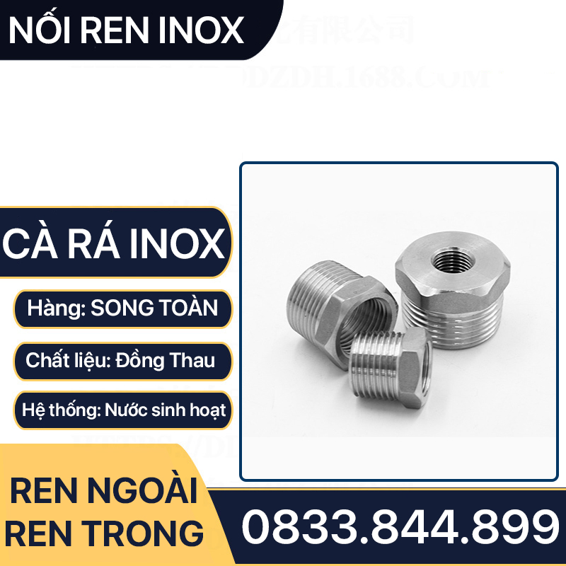 Cà Rá Inox, Nối Giảm Ren Trong Ren Ngoài Inox Sần 304