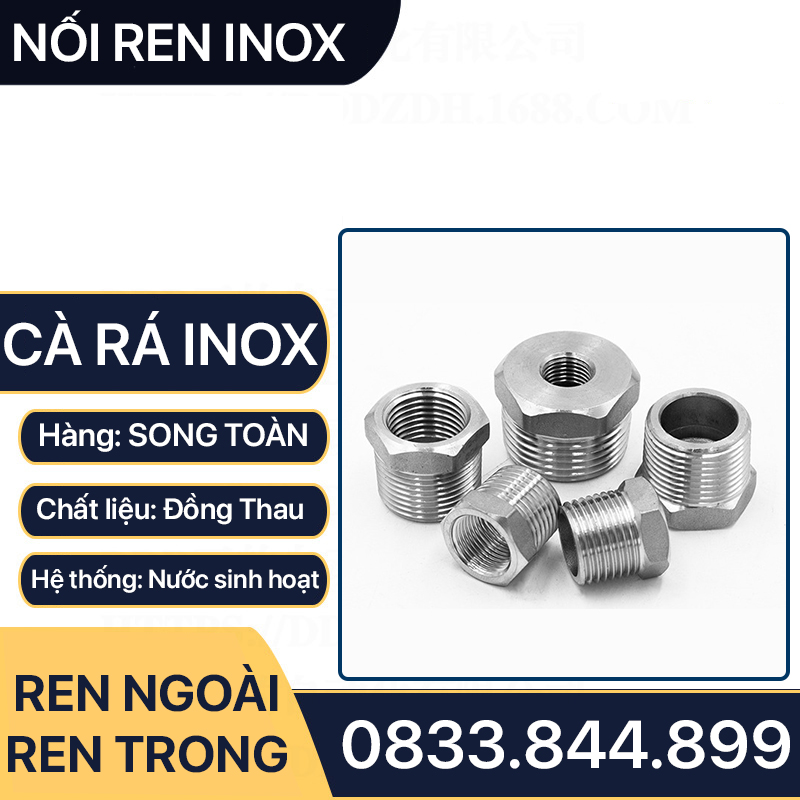 Cà Rá Inox, Nối Giảm Ren Trong Ren Ngoài Inox Sần 304