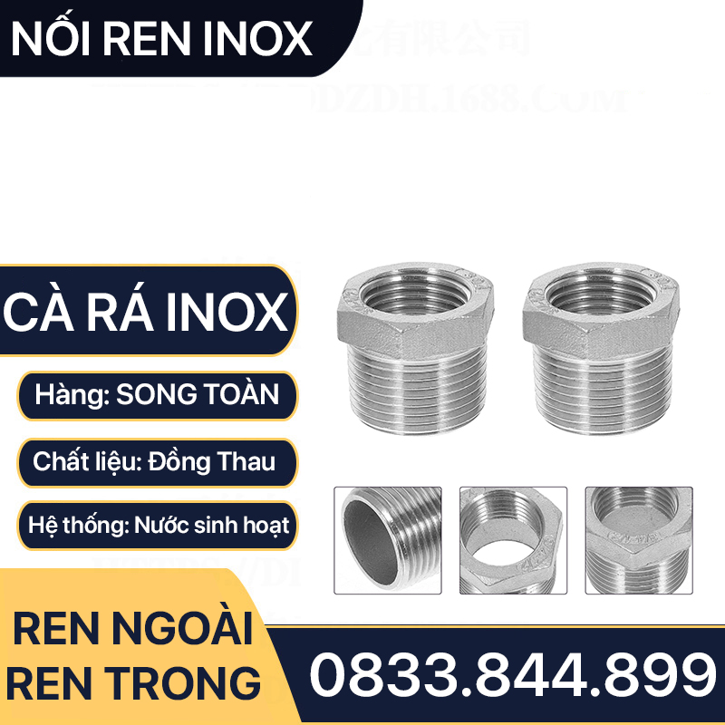 Cà Rá Inox, Nối Giảm Ren Trong Ren Ngoài Inox Sần 304