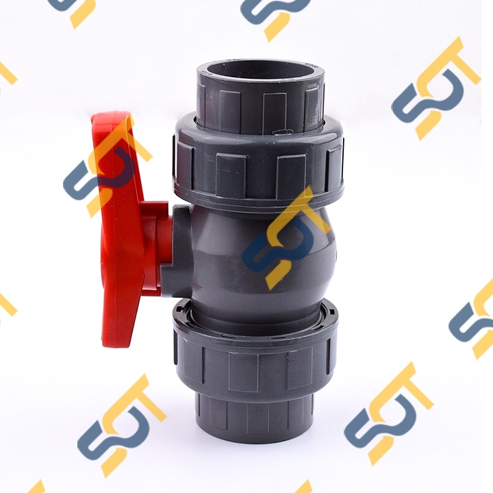 Van 2 Đầu Rắc Co, Khóa Bi Tay Gạt Kết Nối Bằng Rắc Co - Trơn Dán Ống Nhựa PVC