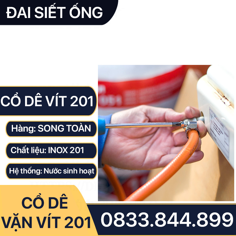 Cổ Dê Vặn Vít Inox 201, Quai Nhê Đai Siết Ống Mềm Inox 201