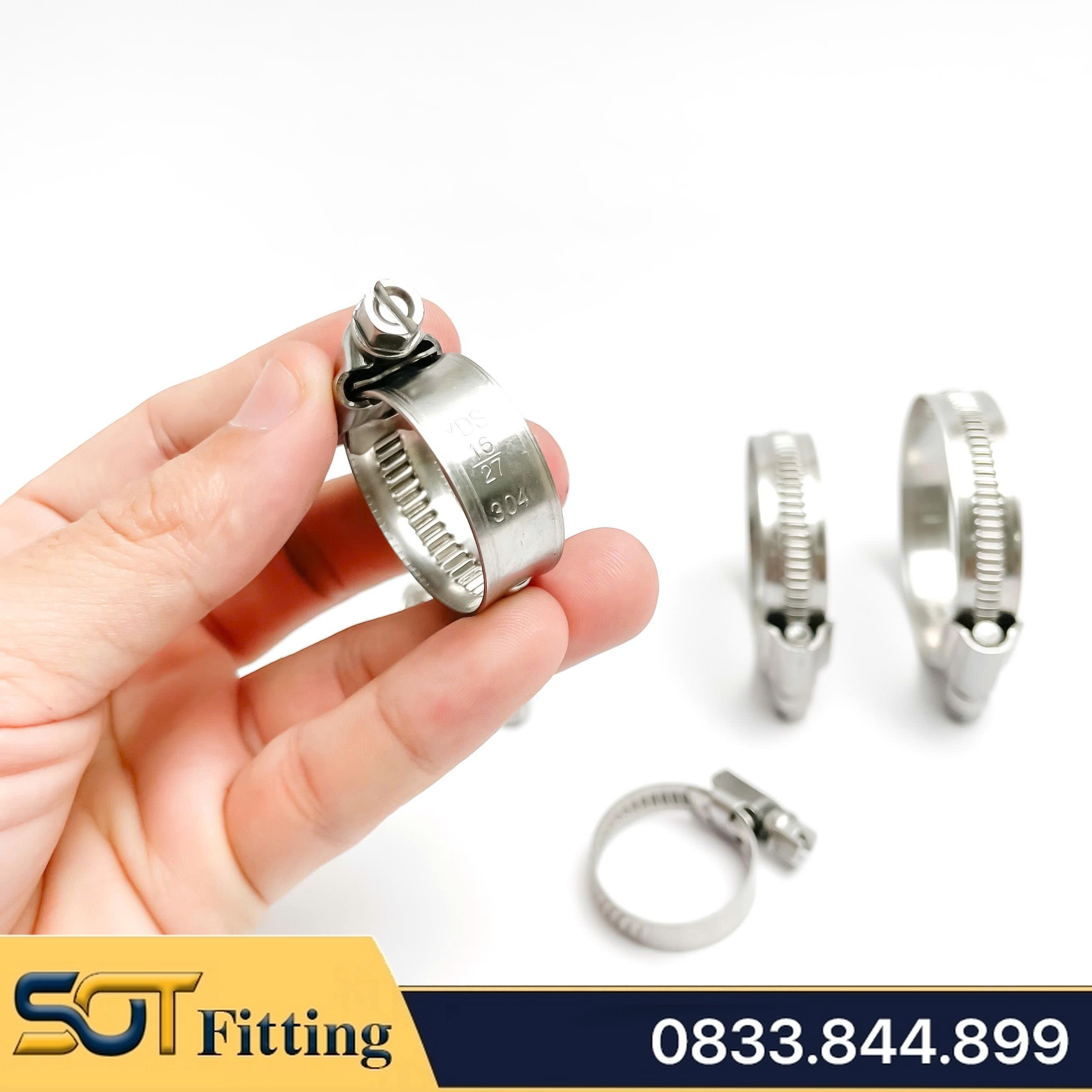 Cổ Dê Vặn Vít Inox 304 Gân Nổi, Quai Nhê Đai Siết Ống Mềm Inox 304