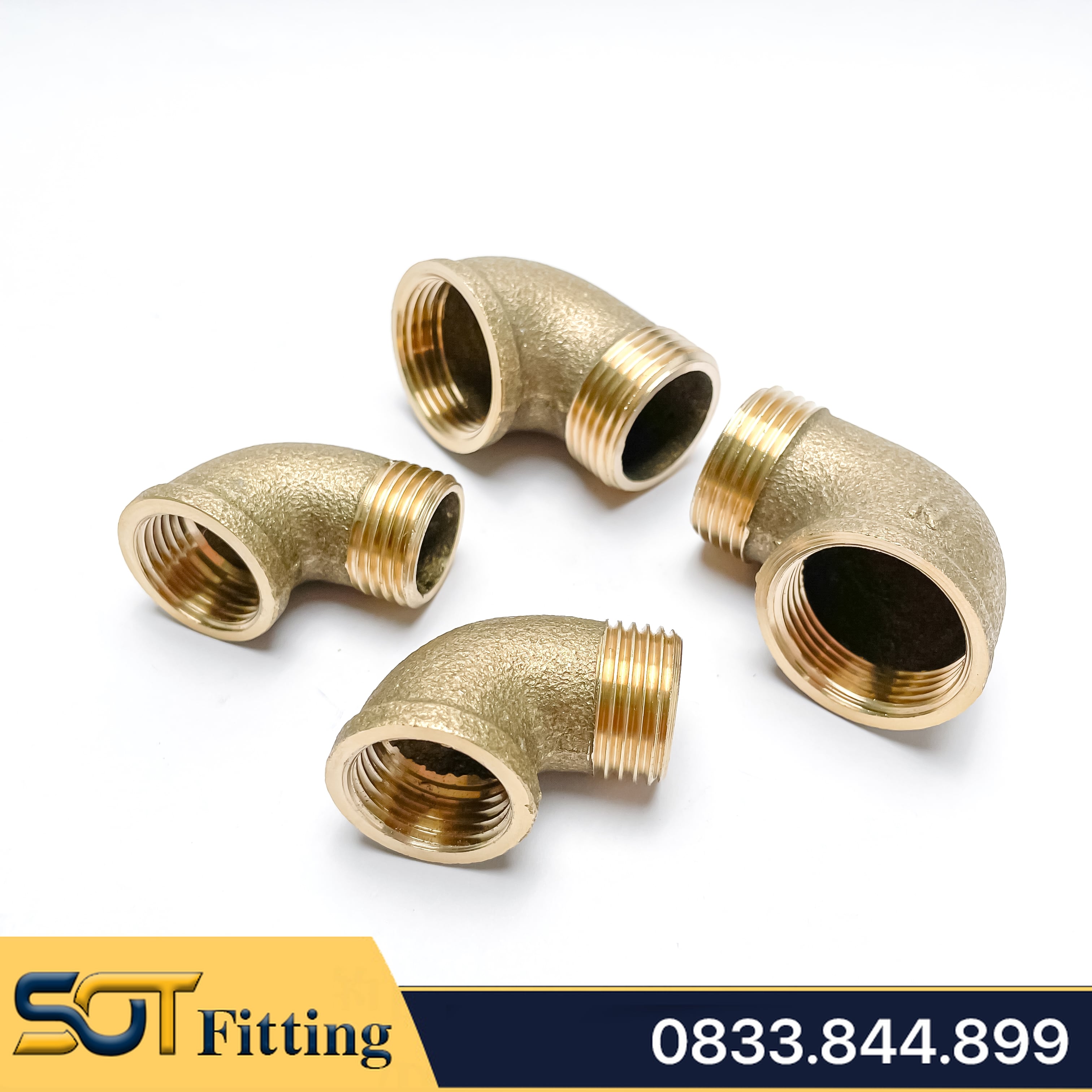 Co Điếu Đúc Khuôn, Cong 90 Độ Ren Trong Ren Ngoài 21 27 34 - Đồng Thau