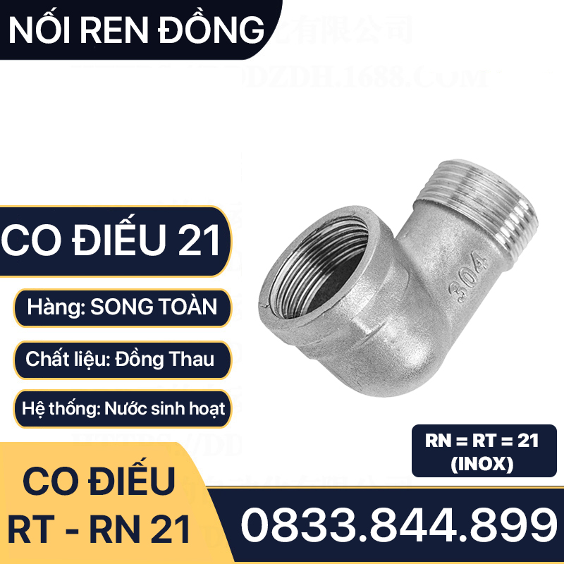 Co Điếu Inox 21, Co Ren Trong Ren Ngoài 21 27 34 Inox