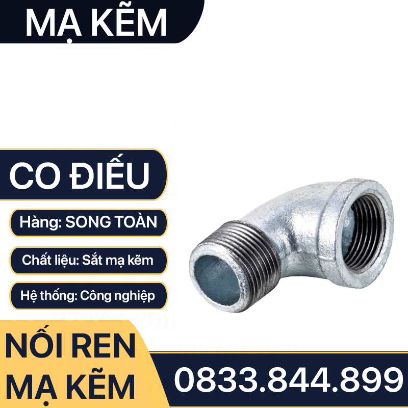 Co Điếu Ren Mạ Kẽm, Co Ren Trong Ren Ngoài Sắt Mạ Kẽm