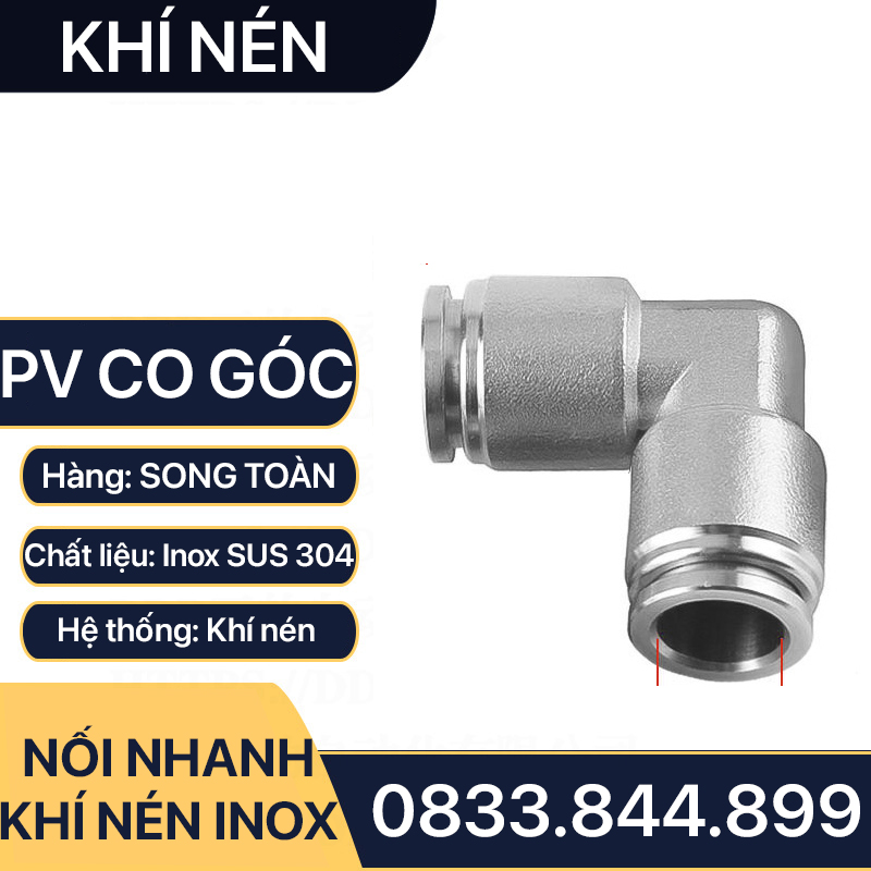 IPV Co Nối Nhanh Cắm Ống Inox, Nối Co 90 Độ Hai Đầu Cắm Ống IPV Inox 304