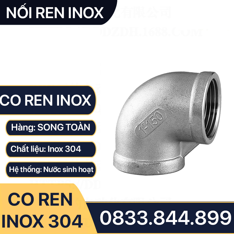 Co Inox 304, Cút Ren Trong Inox 304 Hai Đầu Ren Trong