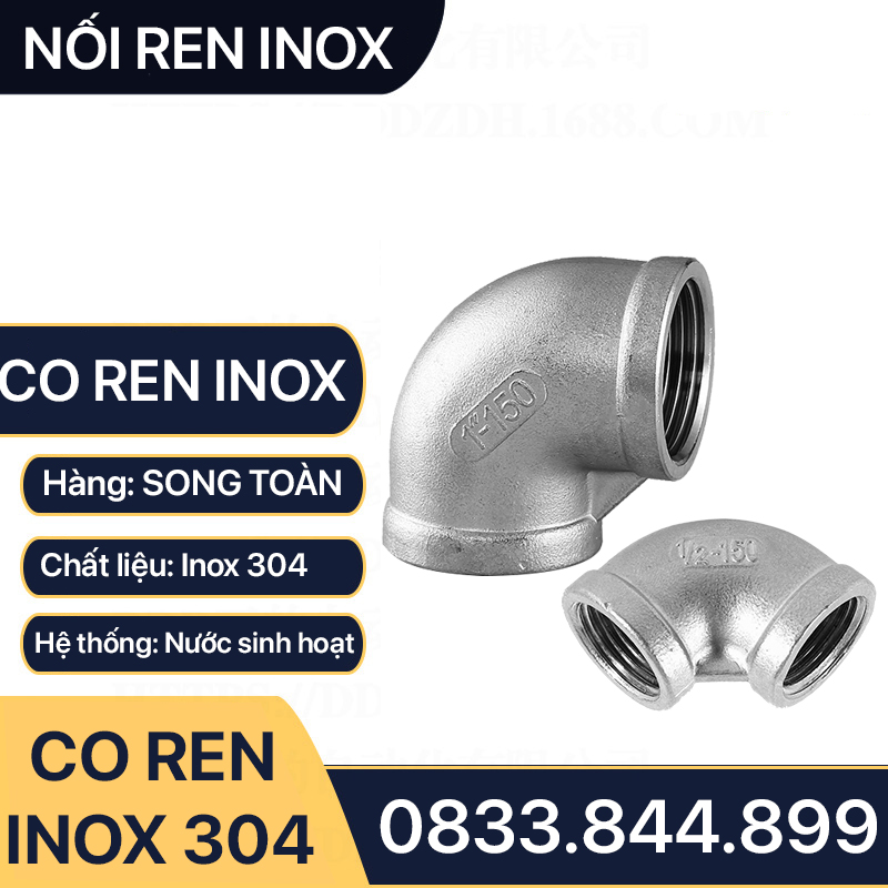 Co Inox 304, Cút Ren Trong Inox 304 Hai Đầu Ren Trong