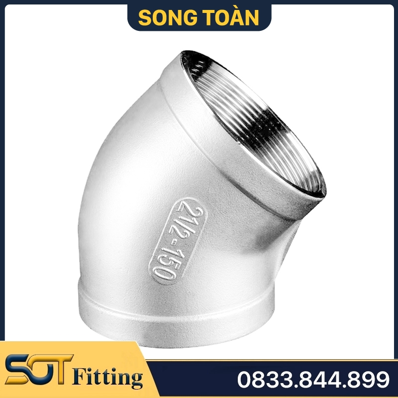 Co Lơ 45 Độ / Cong Ren Trong Inox 304 Dùng Cho Hệ Thống Ống Nước Và Khí