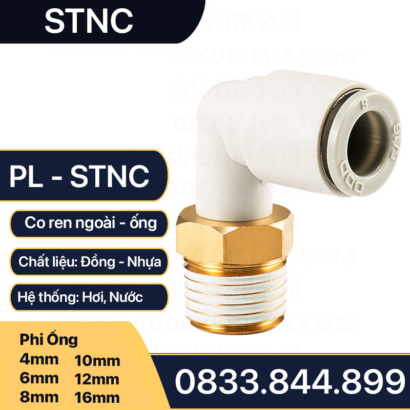 Co Nối Nhanh Ren Ngoài, PL Ren Ngoài Cắm Ống STNC Ống 4 6 8 10 12 16 - Màu Trắng (Chính Hãng)