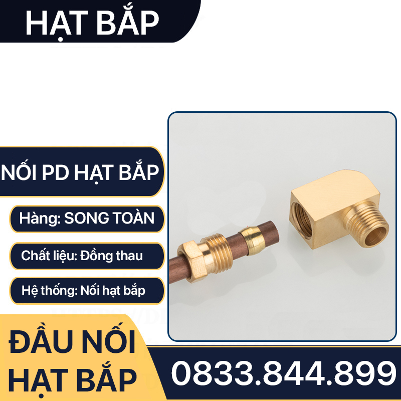 Đầu Nối Co Hạt Bắp Ống Phi 4mm, Đầu Nối Co Ren Ngoài Hạt Bắp PD Series - Lắp Ống Đồng, Ống Mềm