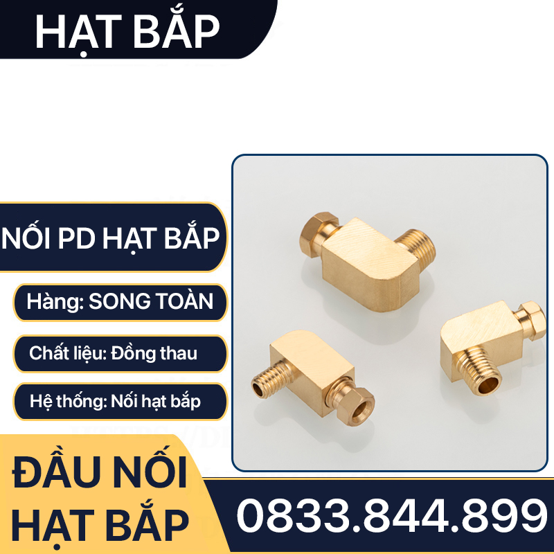 Đầu Nối Co Hạt Bắp Ống Phi 4mm, Đầu Nối Co Ren Ngoài Hạt Bắp PD Series - Lắp Ống Đồng, Ống Mềm