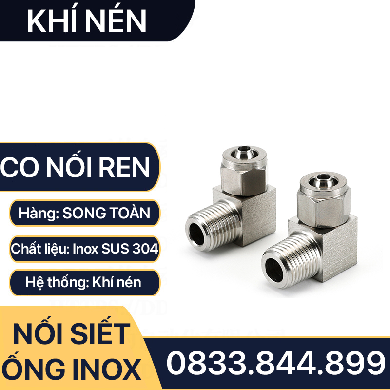 Đầu Nối Co Ren Ngoài Ống Mềm Inox, Nối Co Ren Ngoài Siết Ống Mềm - Inox 304