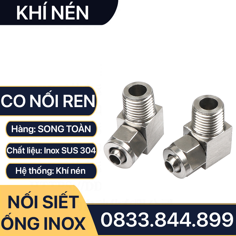 Đầu Nối Co Ren Ngoài Ống Mềm Inox, Nối Co Ren Ngoài Siết Ống Mềm - Inox 304