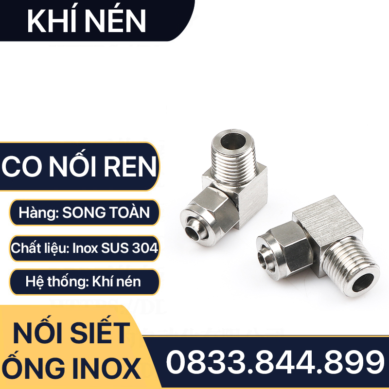 Đầu Nối Co Ren Ngoài Ống Mềm Inox, Nối Co Ren Ngoài Siết Ống Mềm - Inox 304