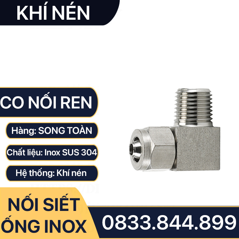 Đầu Nối Co Ren Ngoài Ống Mềm Inox, Nối Co Ren Ngoài Siết Ống Mềm - Inox 304