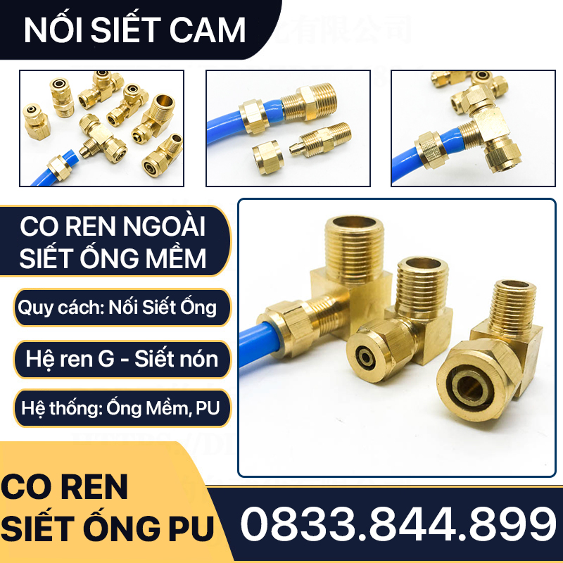 Đầu Nối Co Ren Ngoài Nối Ống Mềm, Nối Co Ren Ngoài Siết Ống Mềm - Đồng Thau
