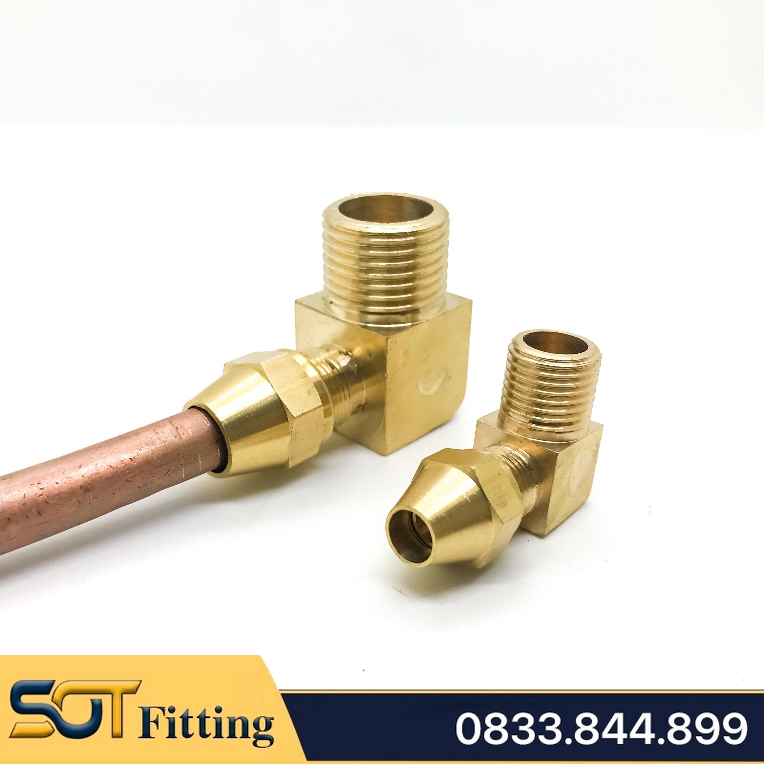 Co 3/8 (17) Ren Ngoài, 1 Đầu Ren 1 Đầu Côn Lõm Hạt Bắp NPT Nối Ống Đồng, Ống PU