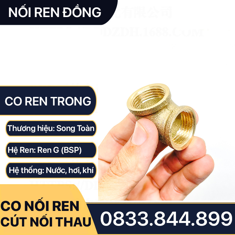 Co / Cút Hai Đầu Ren Trong Đồng Thau - Giải Pháp Kết Nối 90 Độ Hoàn Hảo
