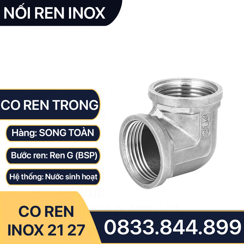 Co Inox 21 27, Co Hai Đầu Ren Trong Inox 201