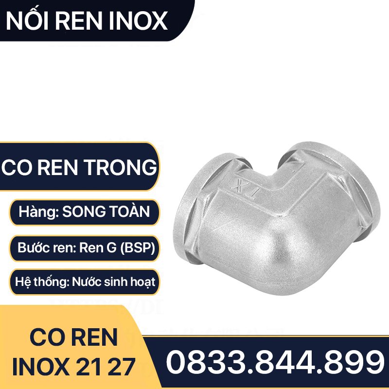 Co Inox 21 27, Co Hai Đầu Ren Trong Inox 201