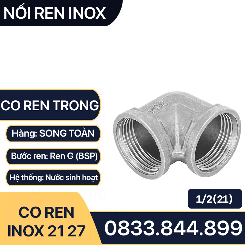 Co Inox 21 27, Co Hai Đầu Ren Trong Inox 201