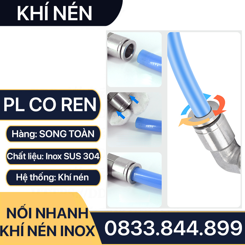 IPL Co Ren Ngoài Nối Nhanh Inox 304, Đầu Nối Co Nhanh Ren Ngoài Cắm Ống PU Inox 304