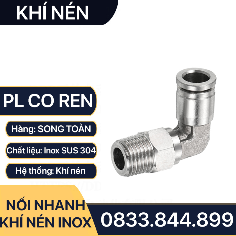 IPL Co Ren Ngoài Nối Nhanh Inox 304, Đầu Nối Co Nhanh Ren Ngoài Cắm Ống PU Inox 304