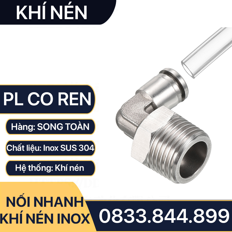 IPL Co Ren Ngoài Nối Nhanh Inox 304, Đầu Nối Co Nhanh Ren Ngoài Cắm Ống PU Inox 304