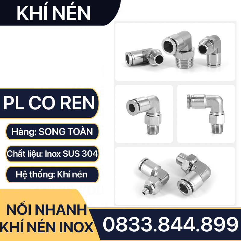 IPL Co Ren Ngoài Nối Nhanh Inox 304, Đầu Nối Co Nhanh Ren Ngoài Cắm Ống PU Inox 304