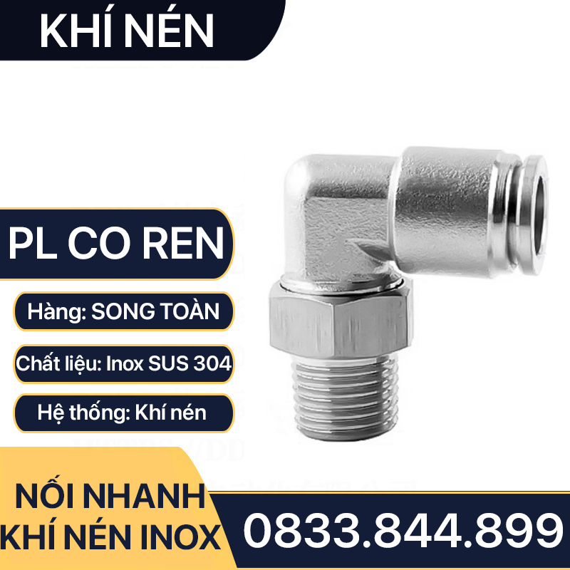 IPL Co Ren Ngoài Nối Nhanh Inox 304, Đầu Nối Co Nhanh Ren Ngoài Cắm Ống PU Inox 304