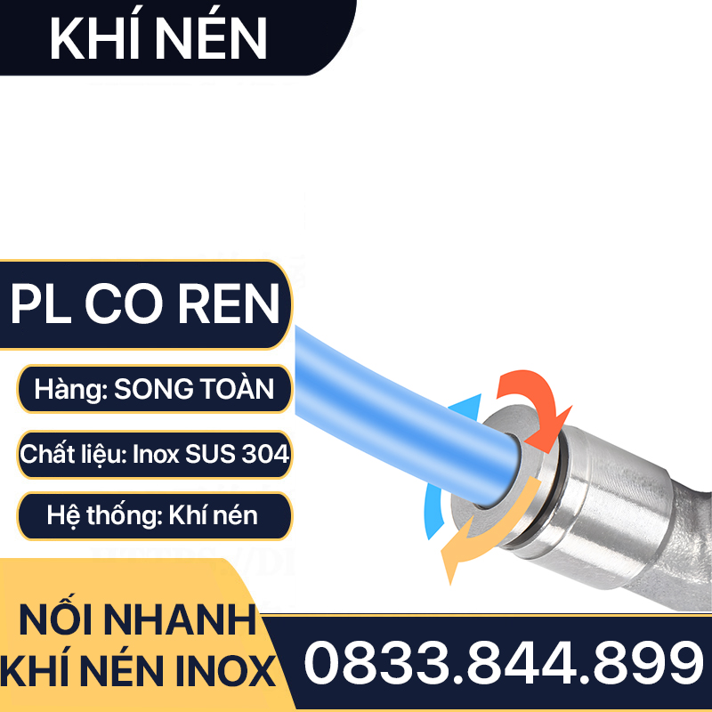 IPL Co Ren Ngoài Nối Nhanh Inox 304, Đầu Nối Co Nhanh Ren Ngoài Cắm Ống PU Inox 304