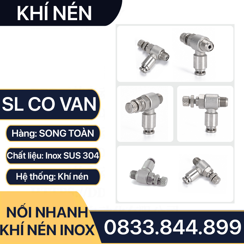 ISL Co Van Tiết Lưu Nối Nhanh Inox 304, Van Tiết Lưu Tê Nhanh Ren Ngoài Cắm Ống PU Inox 304