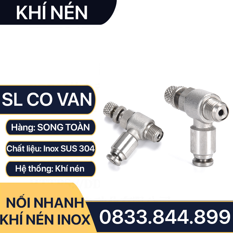 ISL Co Van Tiết Lưu Nối Nhanh Inox 304, Van Tiết Lưu Tê Nhanh Ren Ngoài Cắm Ống PU Inox 304