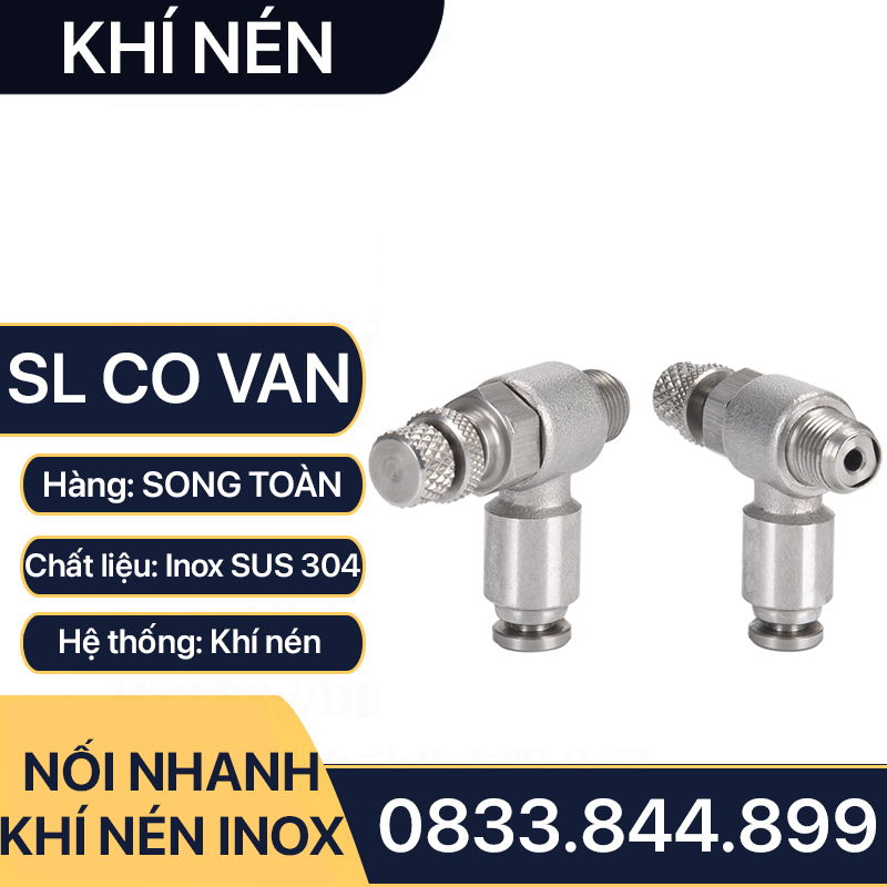 ISL Co Van Tiết Lưu Nối Nhanh Inox 304, Van Tiết Lưu Tê Nhanh Ren Ngoài Cắm Ống PU Inox 304