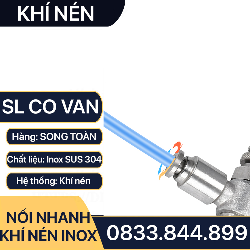 ISL Co Van Tiết Lưu Nối Nhanh Inox 304, Van Tiết Lưu Tê Nhanh Ren Ngoài Cắm Ống PU Inox 304